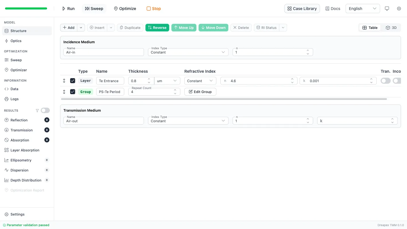 Completed Structure page: the top row is `Te Entrance`, and the repeated section is represented as `PS-Te Period`